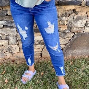 Jean joggers with elastic waistband